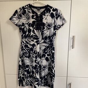 Chaps Navy & White Tropical Print Cotton T-Shirt Dress Size Petite M